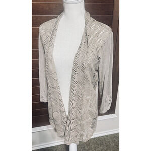 Chicos Travelers Sz 2/L Cardigan Sweater Sheer Beige Slinky Lightweight open